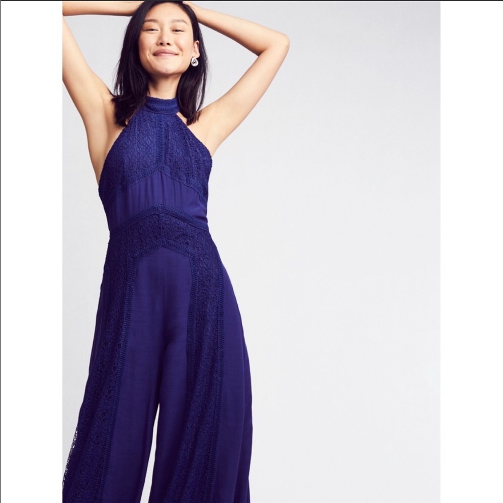 Free People Sweet Talking Jumpsuit Blue Lace XS